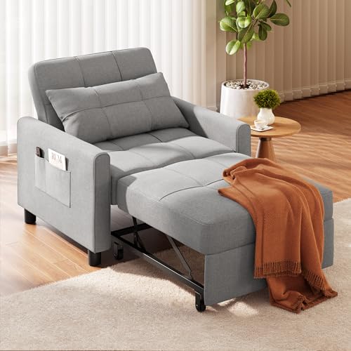 Sleeper Chair, Pull Out Sofa Bed, 3-in-1 Convertible Chair Bed, with Adjustable Backrest and Storage Pocket, for Living Room Apartment,Pink