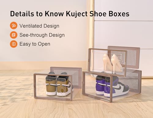 Kuject X-Large Clear Plastic Stackable Shoe Storage Boxes, 12 Pack, Blue Y142131
