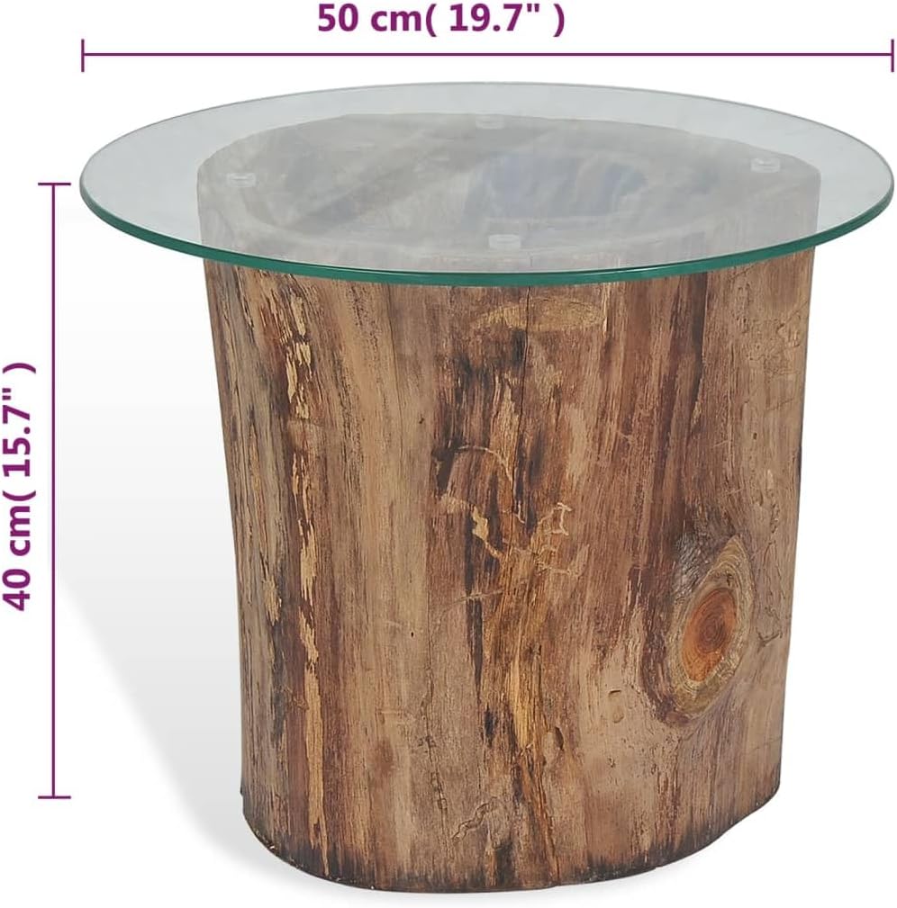 Teak Wood Stump Coffee Table with Tempered Glass Top O26377