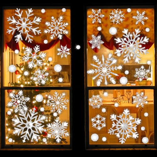 Extra Large Glitter Snowflake Window Clings Christmas White Window Decals L83083