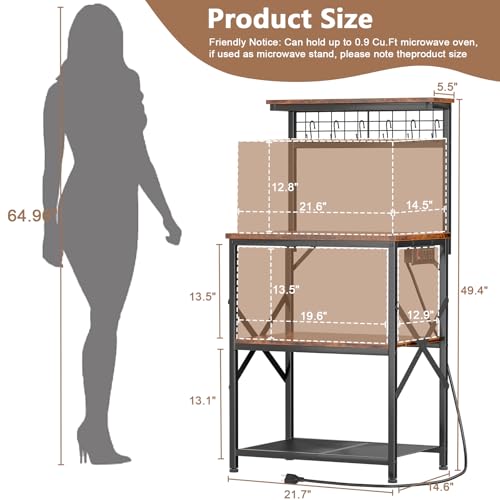 Furologee Kitchen Bakers Rack with Power Outlet, 4-Tier Microwave Stand, Rustic Brown Q634