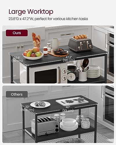 VASAGLE Kitchen Island with 3 Shelves, 47.2 Inches, Rustic Brown and Black W99569