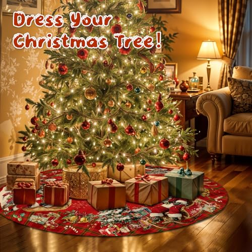 Christmas Tree Skirt 36 Inch with Snowman Reindeer Santa Snowflake L183244