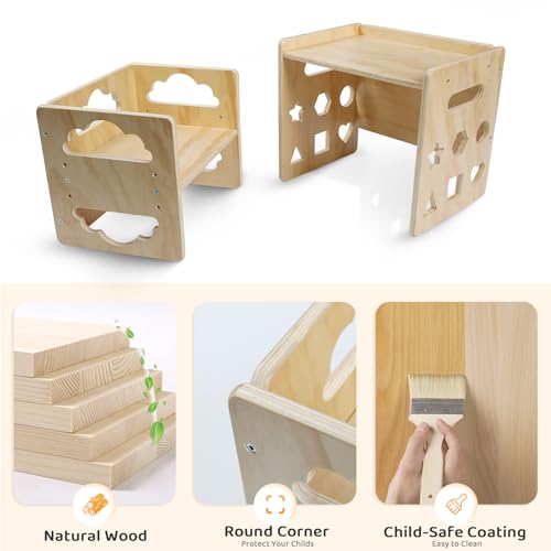 Montessori Weaning Table and Chair Set, Wooden Toddler Table with Blackboard, 3 Heights Adjustable I4858