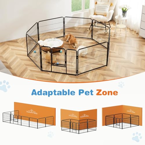 Sweetcrispy Dog Playpen Indoor - 8 Panel Metal Pet Fence with Doors for Small/Medium Pets R262216
