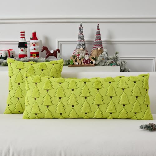 UGASA Star Christmas Decorative Pillow Covers 18x18 Inch Set of 2 Dark Green Q9265