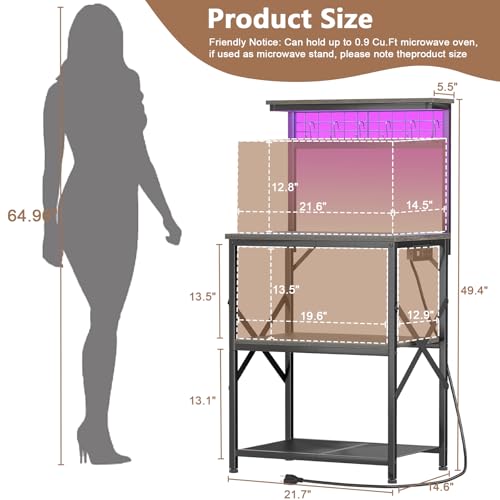 Furologee Bakers Rack with Power Outlet and LED Light, 4-Tier Microwave Stand, Rustic Brown M537
