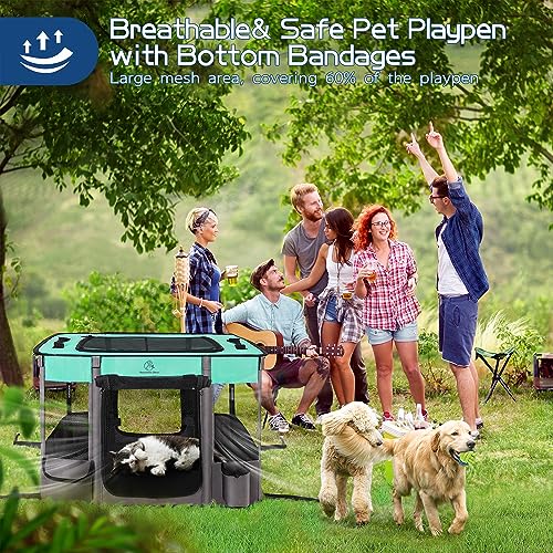 Foldable Dog Cat Playpen with Carrying Case, Water-Resistant, Indoor Outdoor V14642
