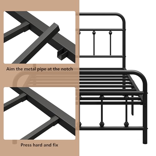 Vengarus Metal Bed Frame Full Size with Headboard, Heavy Duty Steel Slat, Black S383