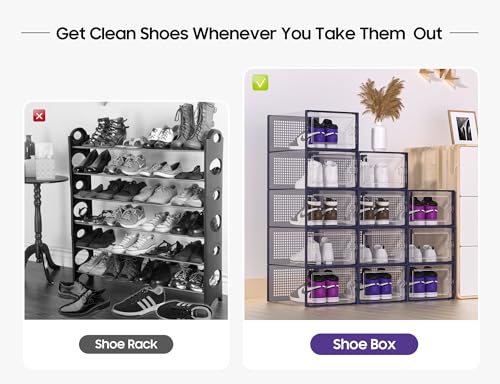 Kuject X-Large Clear Plastic Stackable Shoe Storage Boxes, 12 Pack, Blue Y142131