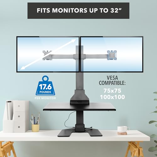 Mount-It! Electric Standing Desk Converter - Motorized Sit-Stand Desk Riser with Monitor Mount, 32" V46023