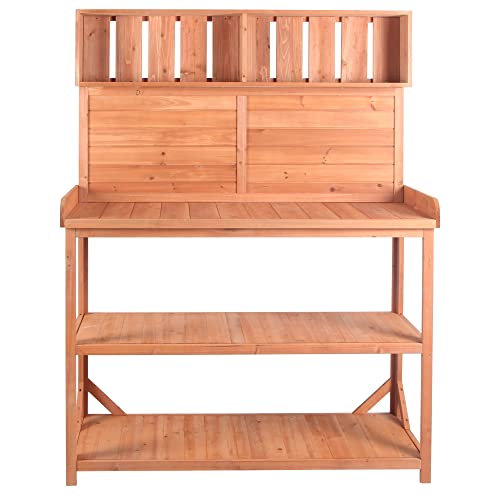 Merax 66" Outdoor Farmhouse Wooden Potting Bench Table with 2 Drawers and Cabinet, Brown U7933