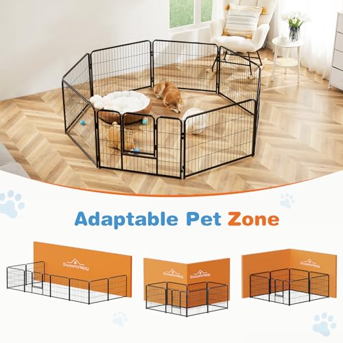 Sweetcrispy Dog Playpen Indoor - 8 Panel Metal Pet Fence with Doors for Small/Medium Pets R262216