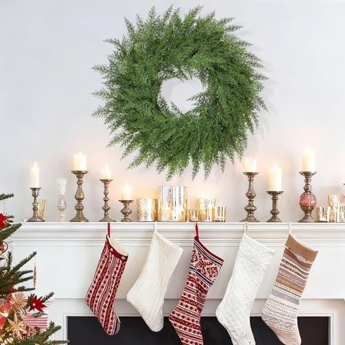 Lush Christmas Wreath with Red Berries 24 inch Faux Cedar for Front Door P46434