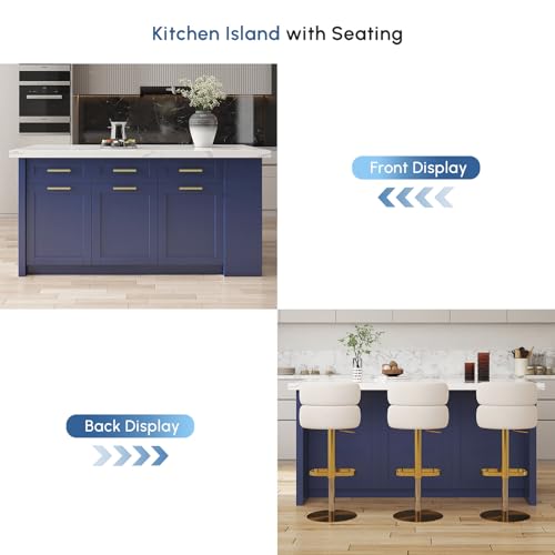 homary 72" Kitchen Island with Storage, White Dining Table with Seating & 3 Drawers H6352