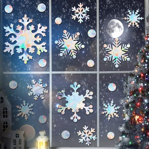 76 Pcs Extra Large Snowflake Window Clings 9.8 Inch Winter Iridescent Window Sticker F152713