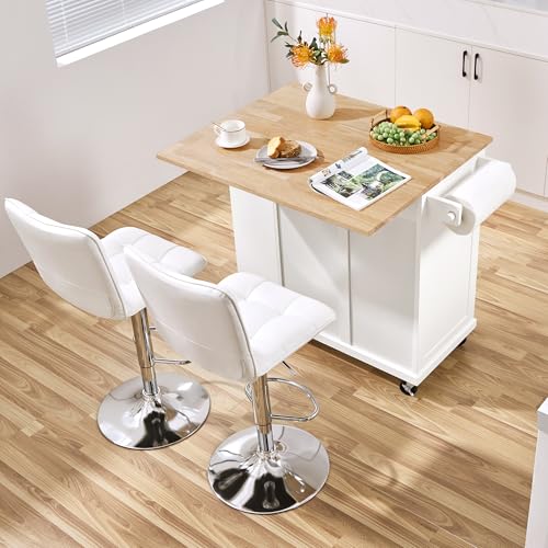 Yaheetech Rolling Kitchen Island Cart with Drop Leaf, Rubberwood Breakfast Bar with Storage V538