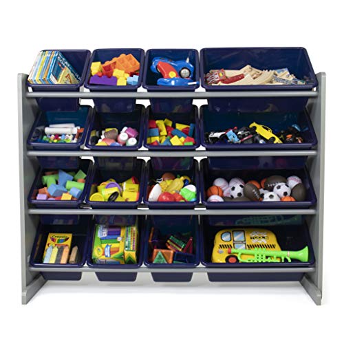 Humble Crew Supersized Toy Storage Organizer with 16 Removable Bins, Grey/White D772791
