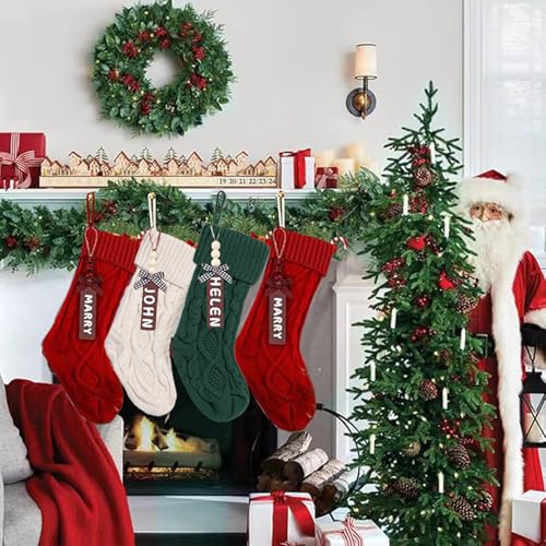 Set of 6 Personalized Christmas Stockings with Wooden Name Tags D26869