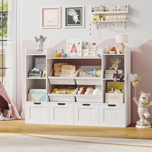 Toy Storage Organizer Kids Bookshelf with 4 Drawers and 4 Box Bins Y897