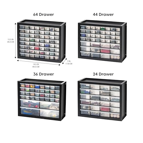 IRIS USA Plastic Drawer Storage Organizer, 24-Drawer Cabinet for Crafts Hardware Tools - Black I685821