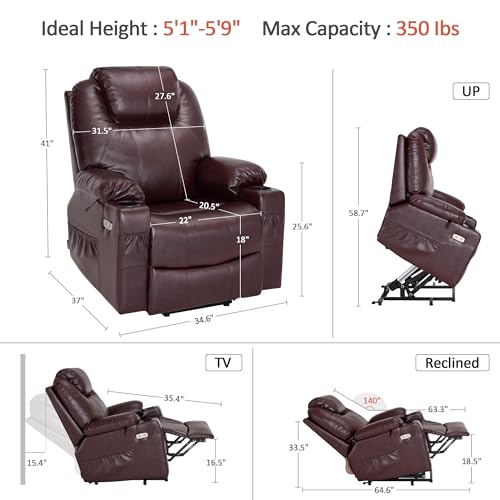 MCombo Power Lift Recliner Chair for Elderly with Heat and Massage, Faux Leather, Black V60394