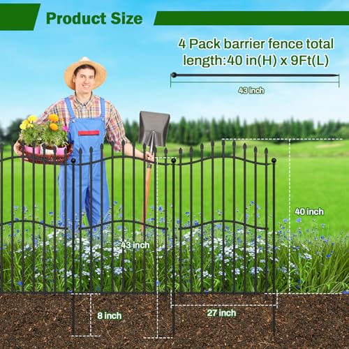 8 Panels Tall No Dig Garden Fence 40in H x 18ft L Rustproof Metal Barrier H7450
