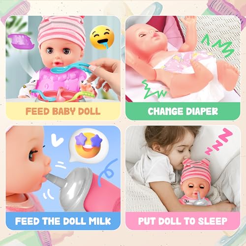 14 Inch Baby Doll Set with Carrier Bassinet and Feeding Accessories D626