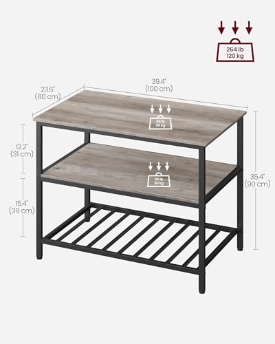 VASAGLE Kitchen Island with 3 Shelves, 47.2 Inches, Rustic Brown and Black W99569
