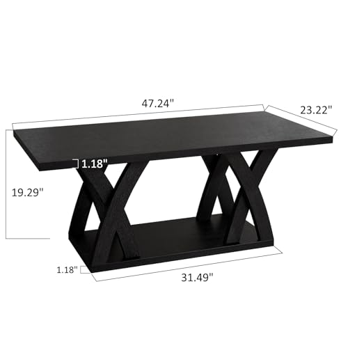 Farmhouse Coffee Table with Shelf, 47" Dark Brown V87810