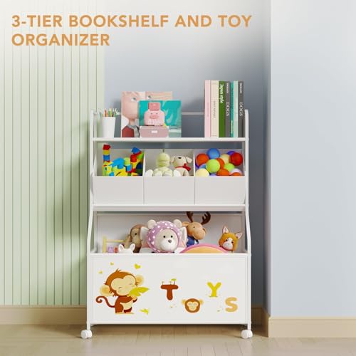 BBLIKE Toy Storage Organizer with Wheels 3-Tier Kids Toy Box White Q363830