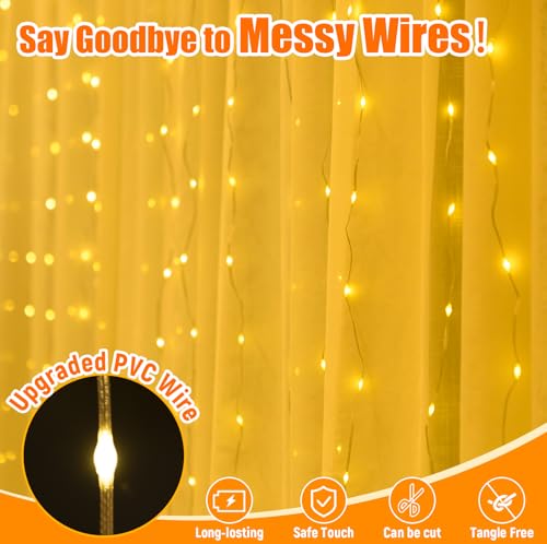 600LED Curtain Lights for Bedroom, Warm White, 8 Modes Y367582