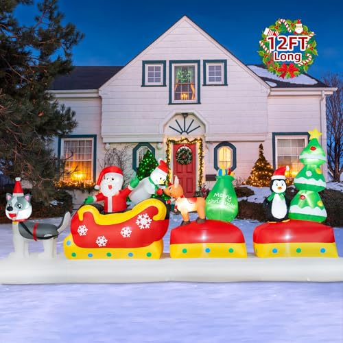 B&D 12FT Giant Christmas Inflatables Snowman Outdoor Decorations with Rotating LED Lights B36000