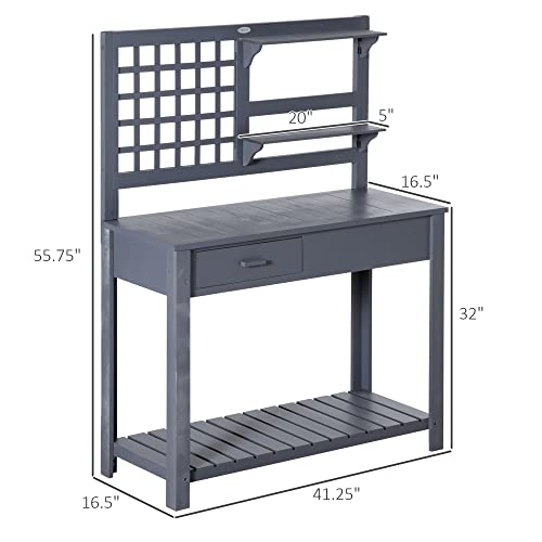 Outsunny Potting Bench Table, Outdoor Wooden Workstation with Shelves and Drawer Z303163