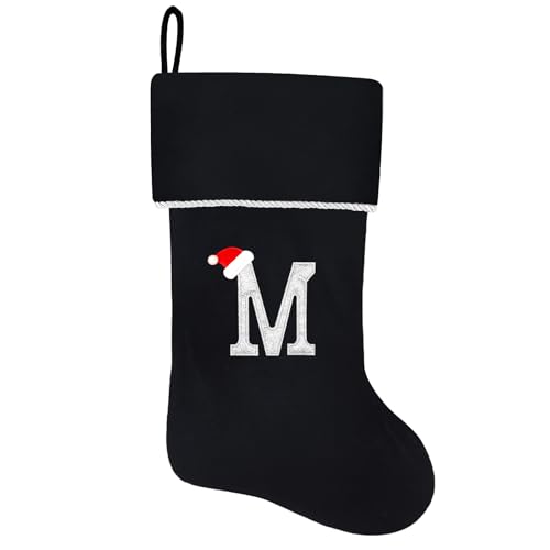 20 Inches Initial Monogram Blue Velvet Christmas Stocking with Gold Trim U394