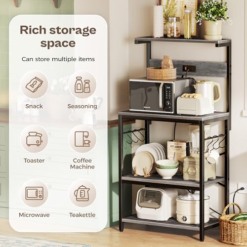 SUPERJARE Kitchen Bakers Rack with Power Outlet, Coffee Bar Table, Rustic Brown W637