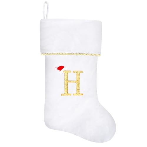 20 Inches Initial Monogram Blue Velvet Christmas Stocking with Gold Trim U394