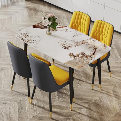 Marble Sintered Stone Dining Table, 50" Oval White Dining Table with Sintered Stone Table Top and Metal Legs, Faux Marble Kitchen Table for 4 People, Fade and Scratch Resistant, Table Only