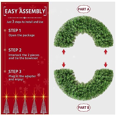 Yaheetech 48in Pre-lit Artificial Christmas Wreath with Red Bow, 200 LED Lights Y257427