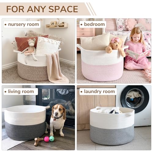 INDRESSME Large Cotton Rope Storage Basket with Handles, 90L Grey R37552