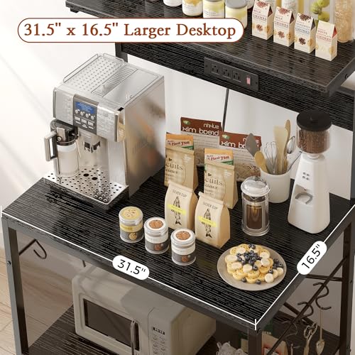 SUPERJARE Kitchen Bakers Rack with Power Outlet, Coffee Bar Table, Rustic Brown W637