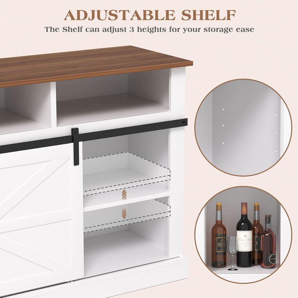 Farmhouse Coffee Bar Cabinet with Sliding Barn Door, White H579601