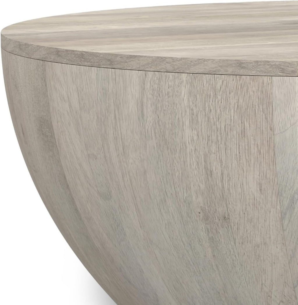 SIMPLIHOME Elmbrook Drum Coffee Table, 34 inch, White Wash U249