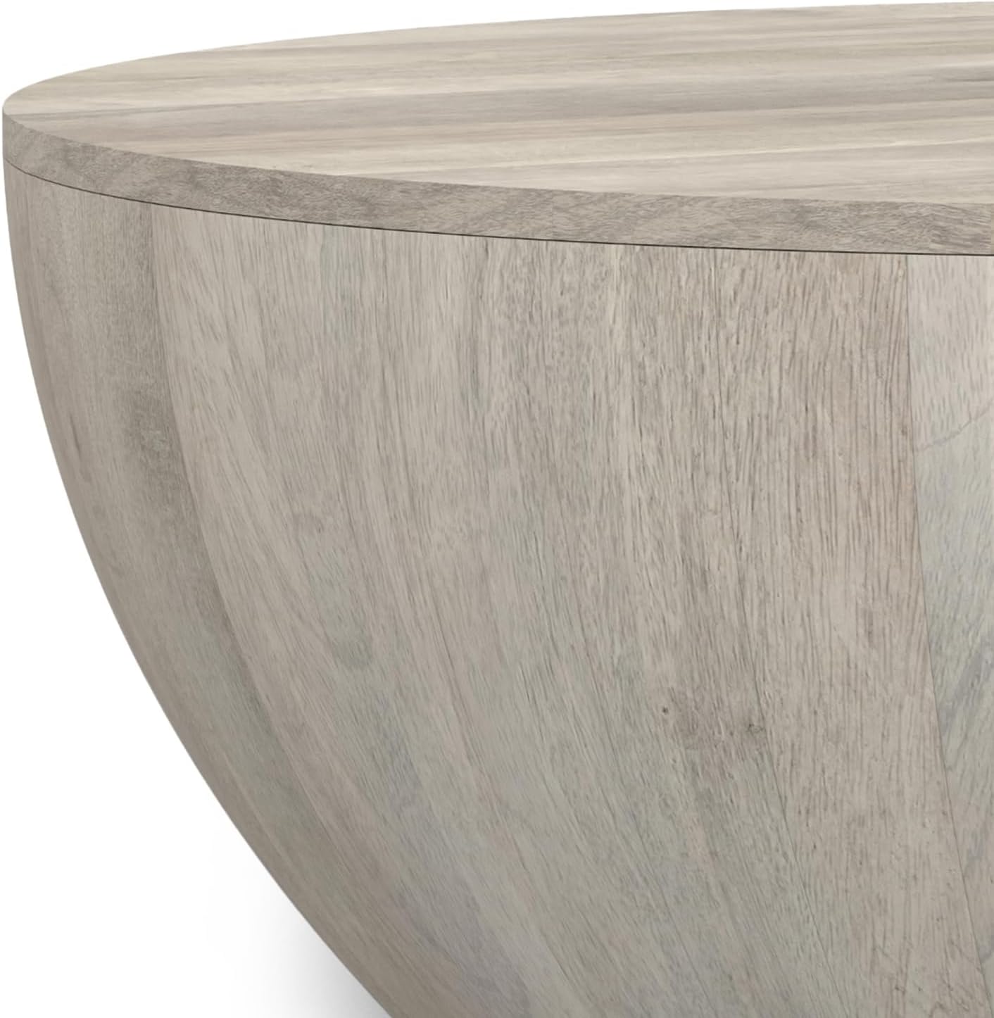 SIMPLIHOME Elmbrook Drum Coffee Table, 34 inch, White Wash U249