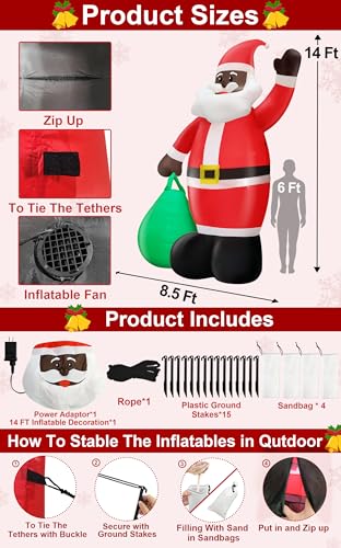 14 Ft Giant Christmas Inflatable Santa Claus with Gift Bag Outdoor Decor P199