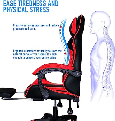 Ergonomic Gaming Chair with Lumbar Support and Footrest, Red Q6928
