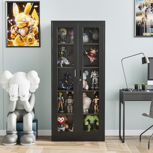 Metal Storage Cabinet with Doors and Shelves, 71" Locking Steel, White L799