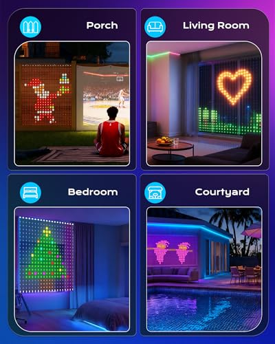 Brightown RGBIC LED Smart Curtain Fairy Lights, 6.6x6.6ft, IP65 Waterproof with Remote A83998