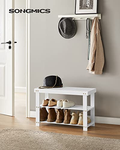 SONGMICS 3-Tier Bamboo Shoe Rack Bench, Entryway Storage, Ink Black X802