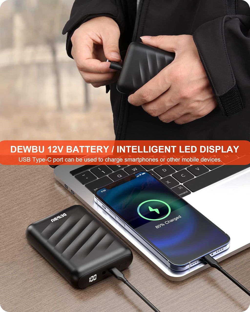 DEWBU Heated Jacket for Men with 12V Battery Pack, Grey, L L978